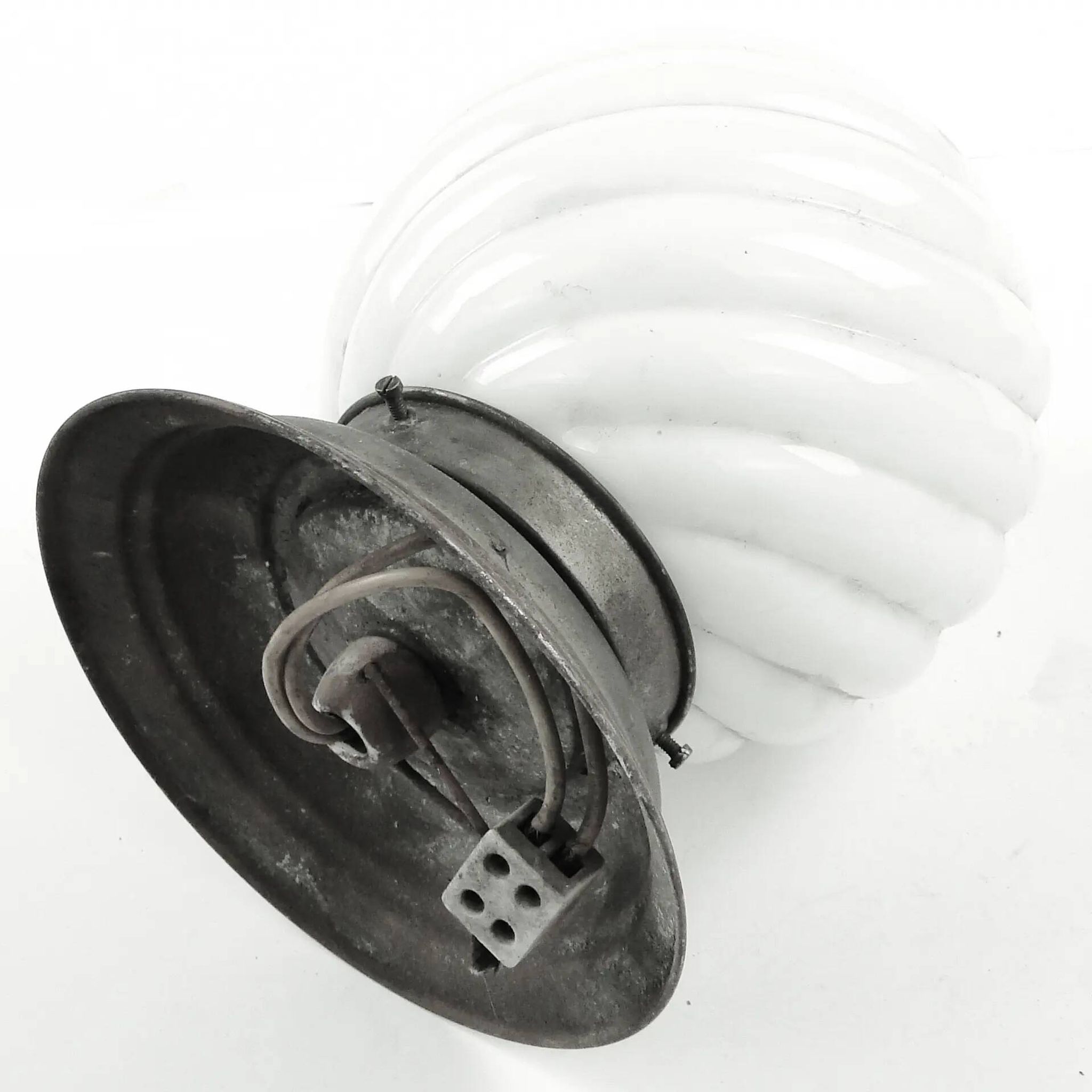 Lampe de plafond Art Déco, verre blanc, Pologne, années 1930