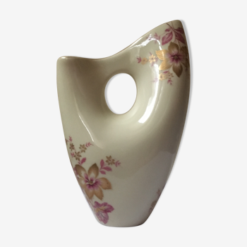Vase double entree en porcelaine hongroise et decor fleurs roses
