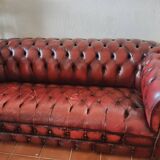 Chesterfield sofa in genuine leather 3 red Very good condition
