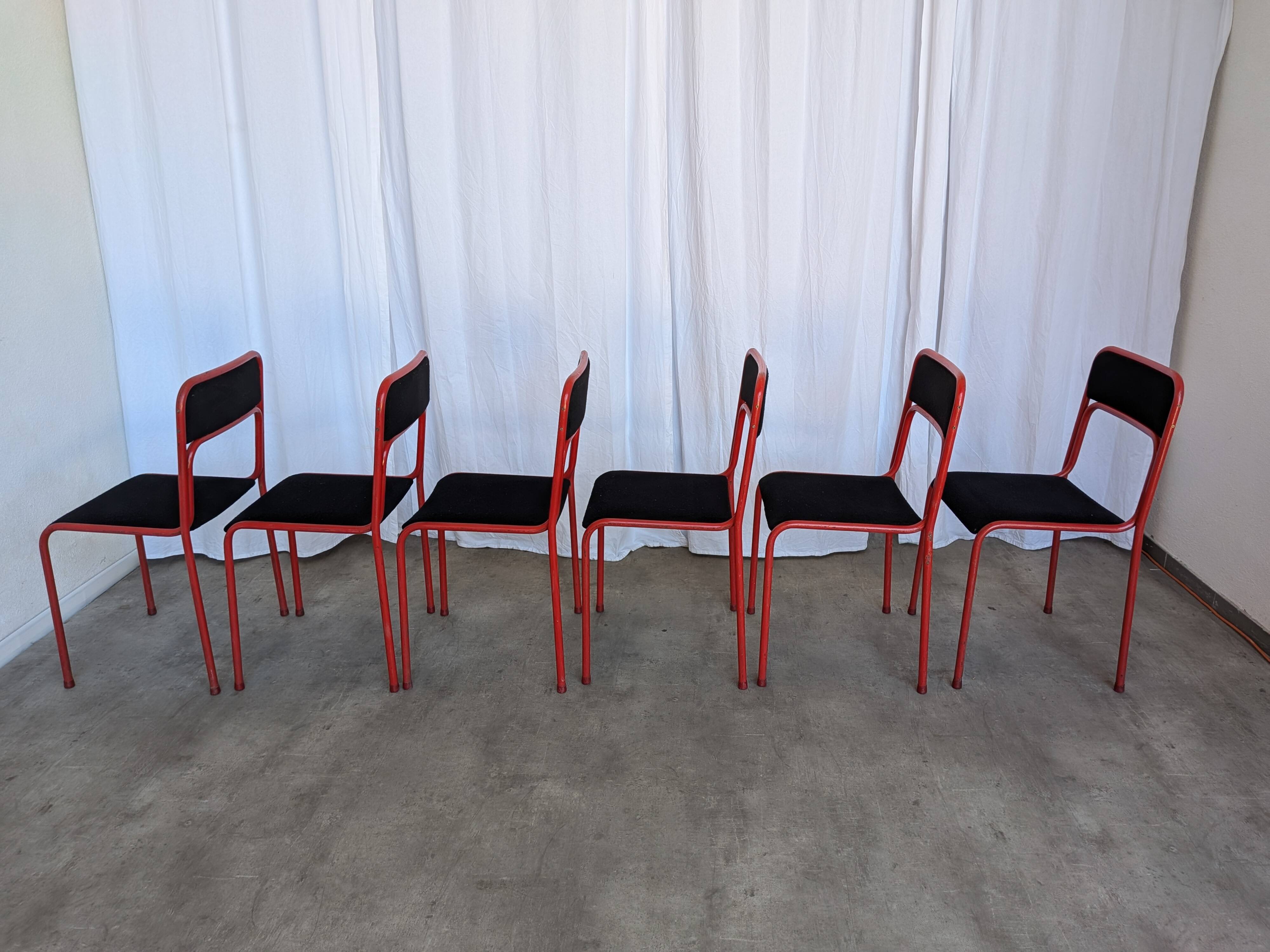 Set of 6 red & black metal chair: space age stackable dining chair baša