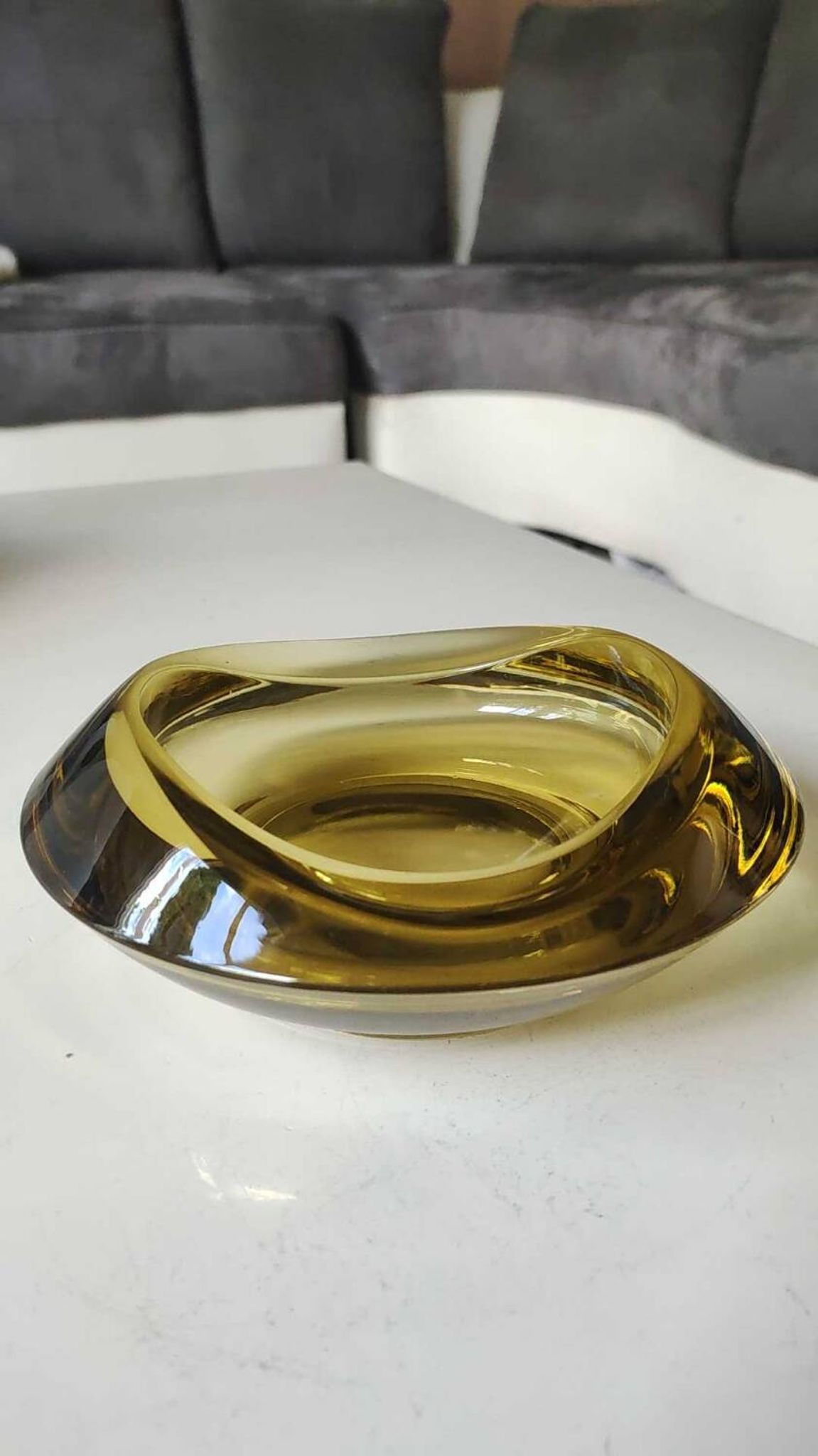 Bohemian Czech design empty pocket. Made of amber blown art glass by Rudolf Jurnikl.