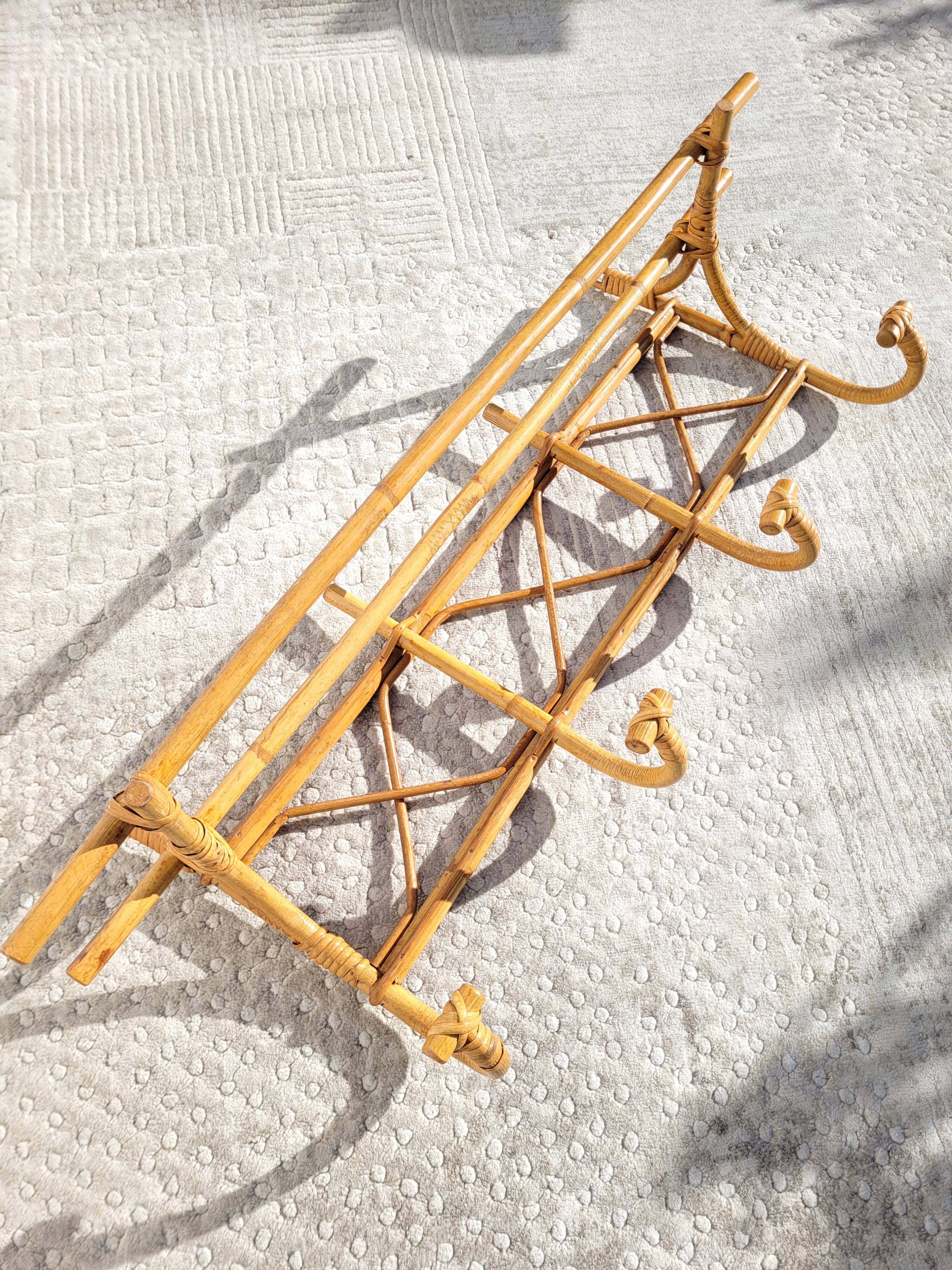 Rattan wall coat rack 1960