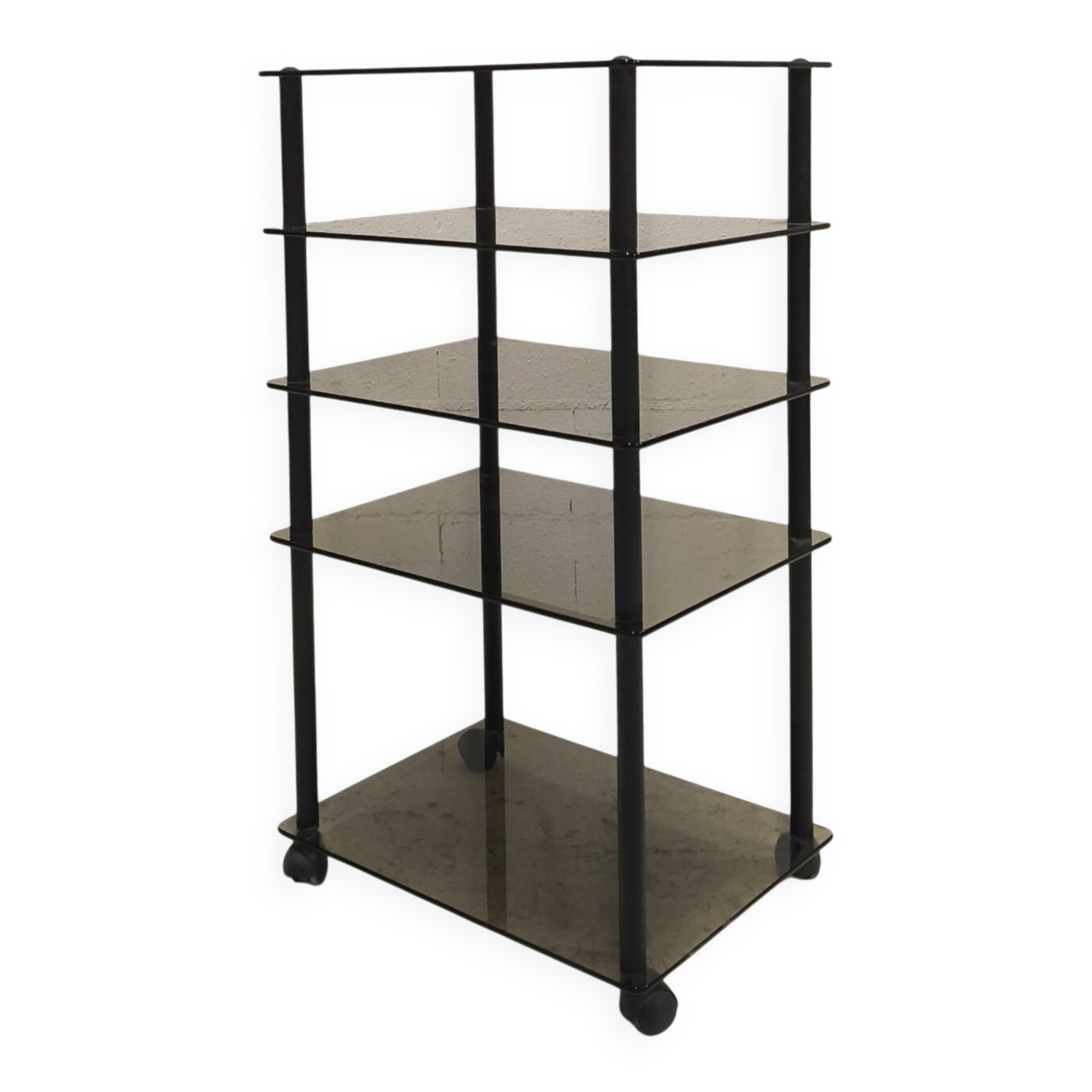 Smoked glass shelving unit, 1980