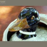 Enameled ceramic duck with lid