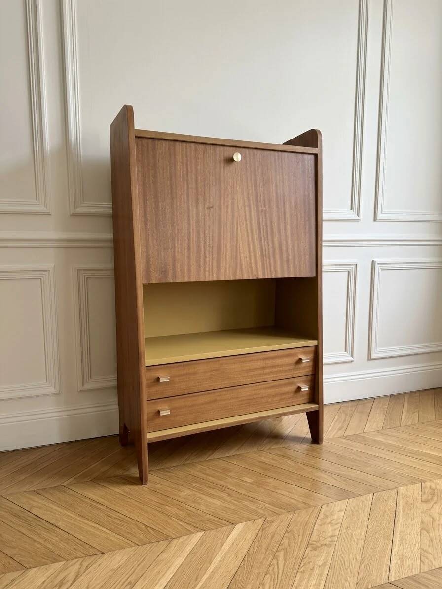 Secrétaire vintage compact placage acajou