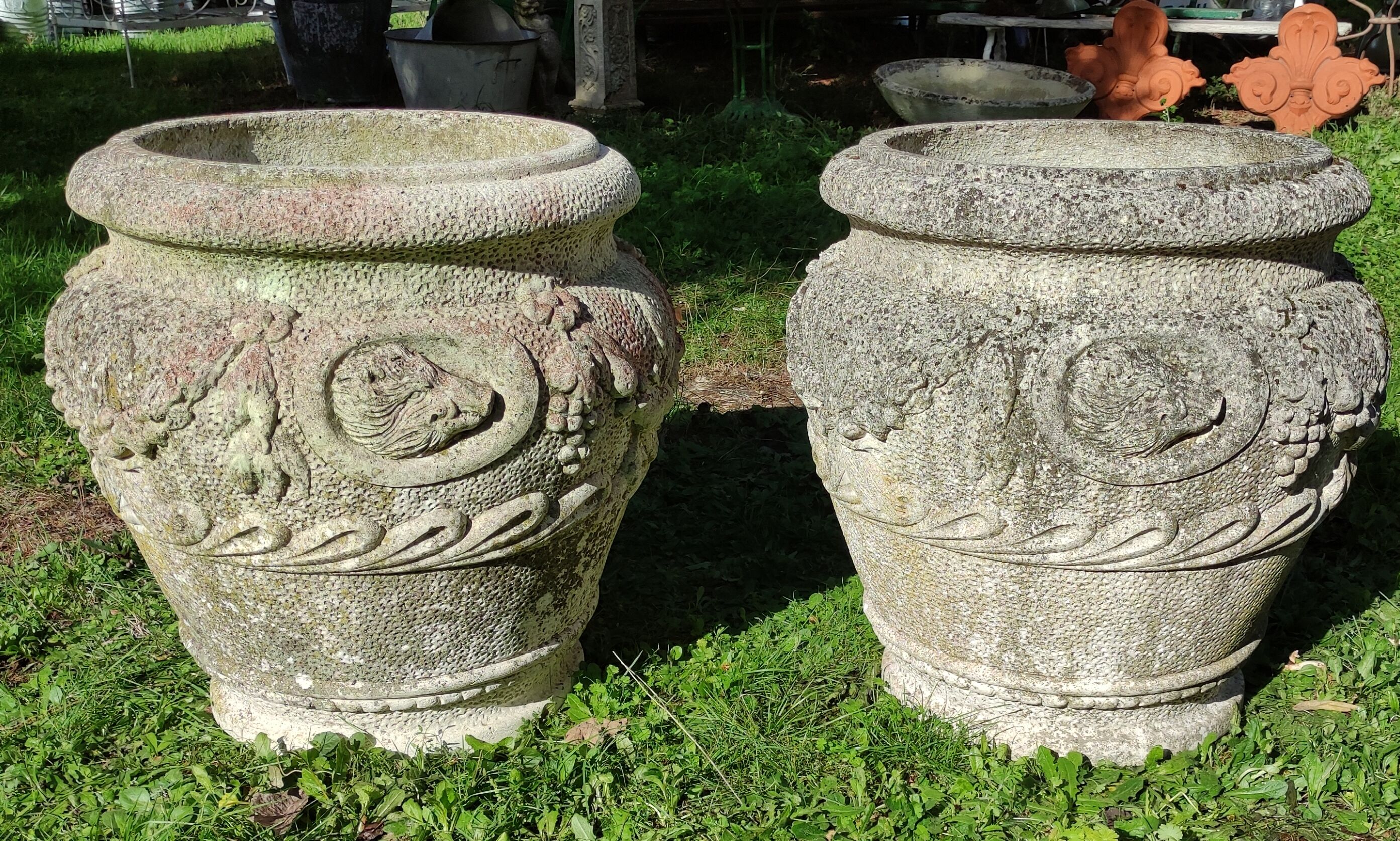 Pair of Medici pot caches in reconstituted stone