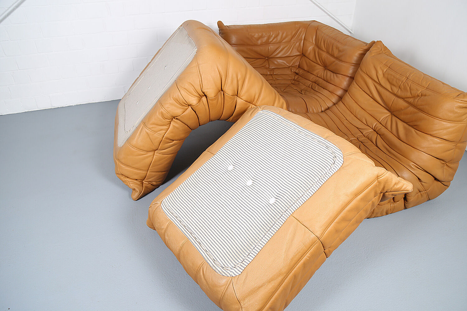 Cognac leather Ligne Roset Togo set from 2010 designed by Michel Ducaroy