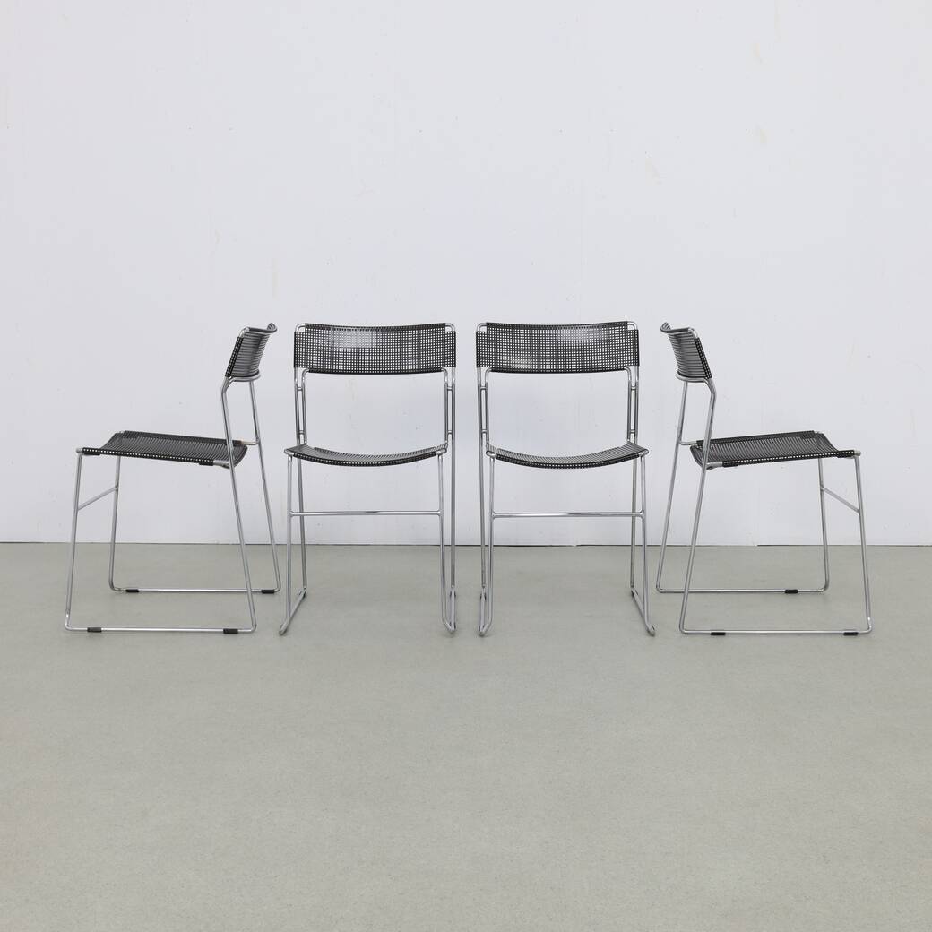 4x Dining Chair in Perforated Metal by Arrben Italy, 1980s