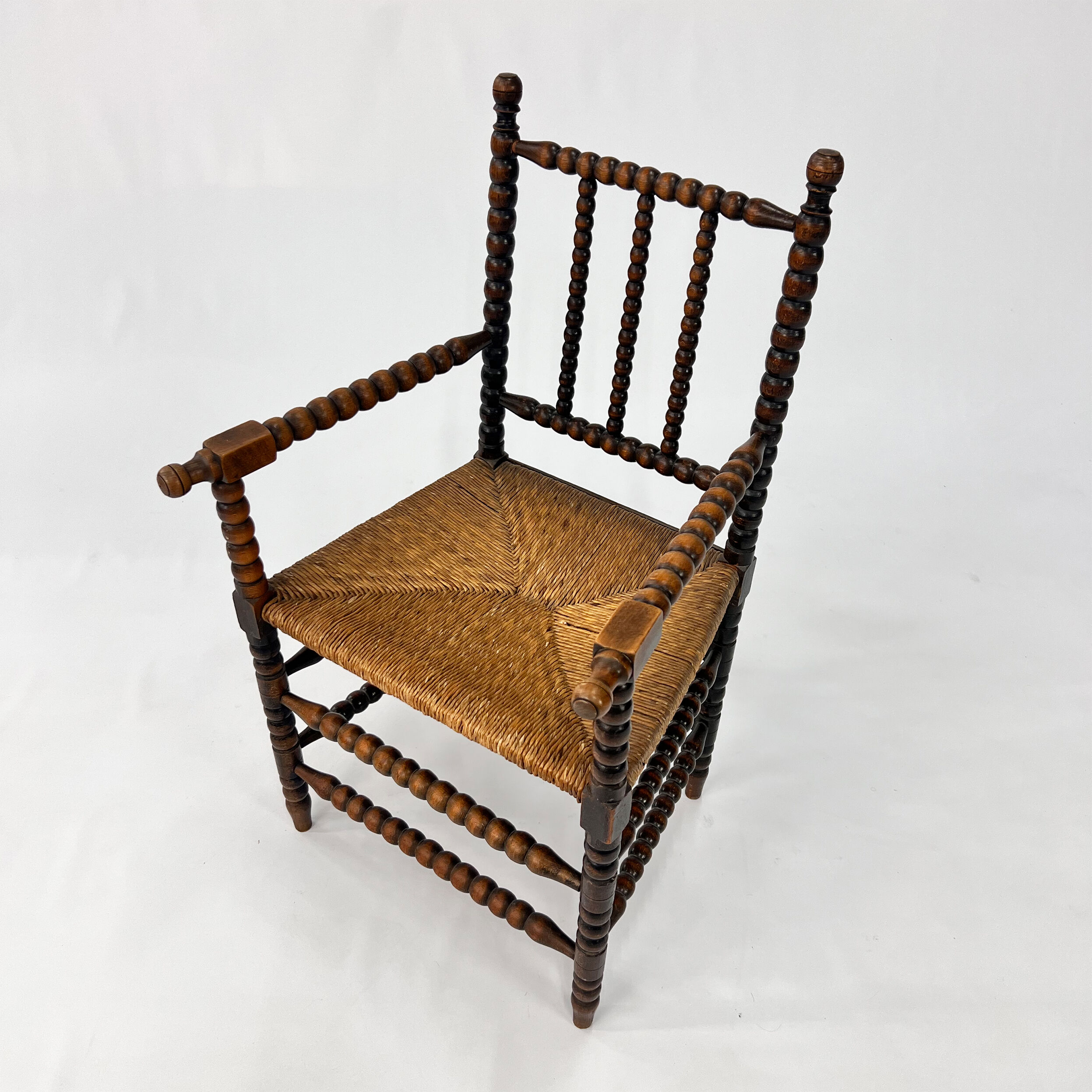 Stained beechwood bobbin armchair in jacobean style, 1900s