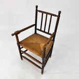 Stained beechwood bobbin armchair in jacobean style, 1900s