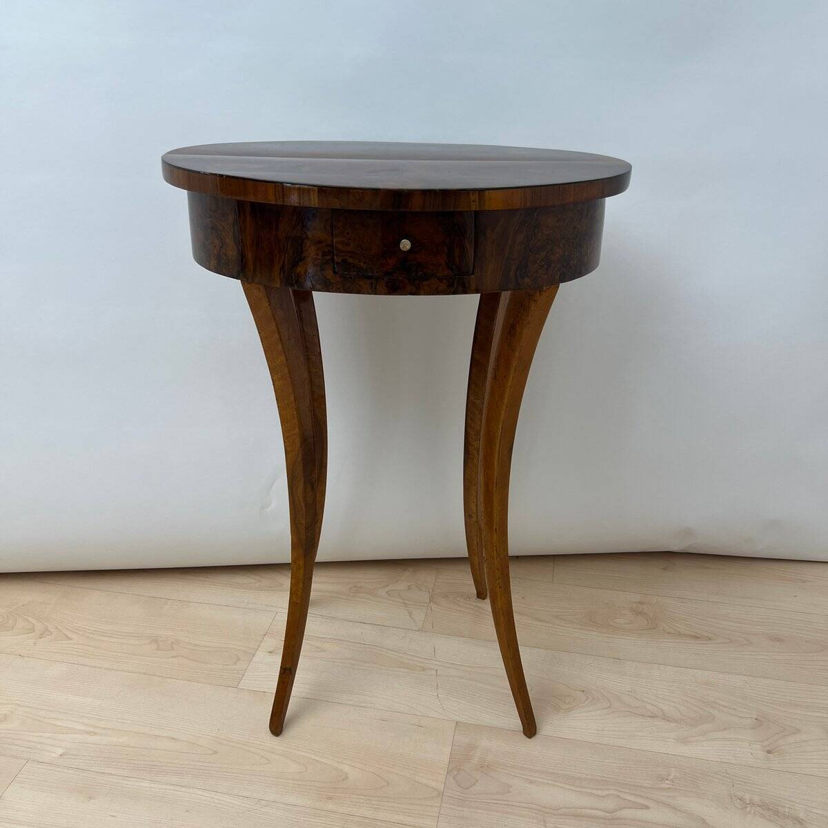 Oval Biedermeier Side Table with Drawer in Walnut Veneer, South Germany, 1820