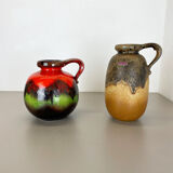 Set of Two Pottery Fat Lava Vases "Multi-Color" by Scheurich, Germany, 1970s