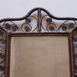 Miroir en rotin peacock vintage