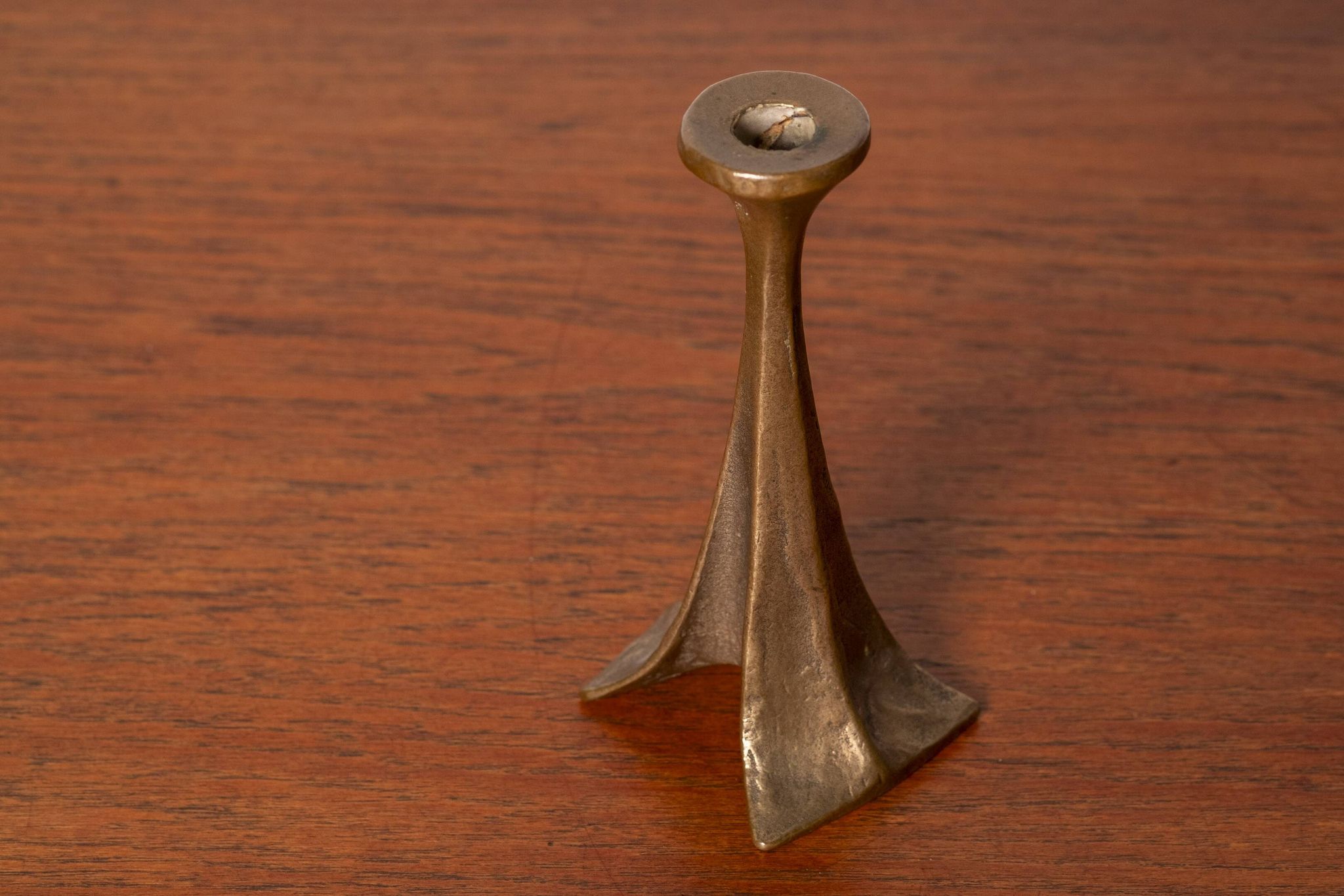 Brutalist bronze candlestick by Michael Harjes, 1970s, Germany.