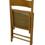 Chaise pliante minimaliste en bois et cannage, années 80