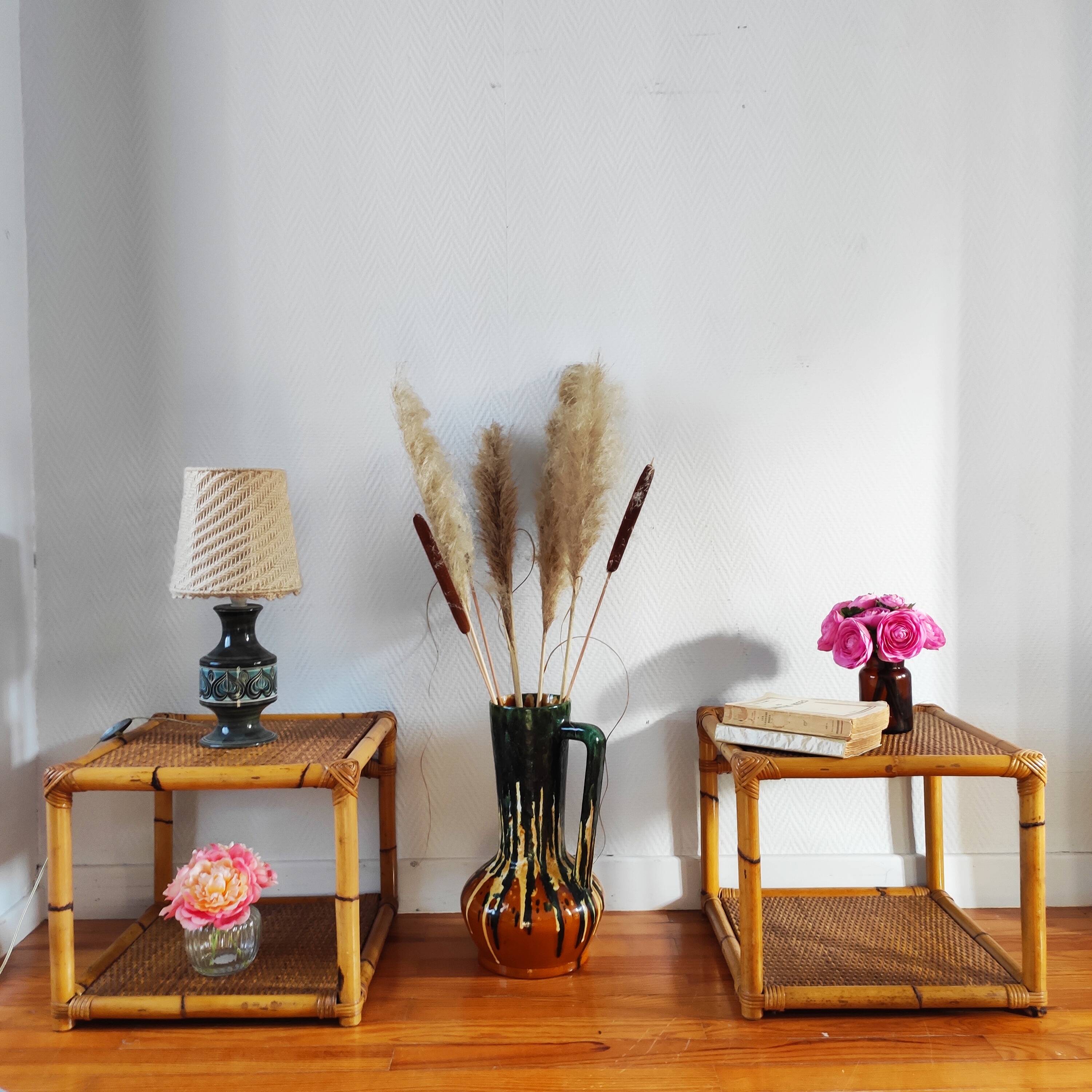 Pair of rattan end table bedside tables