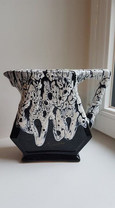 Pitcher in black and white ceramic Samoens Vallauris style