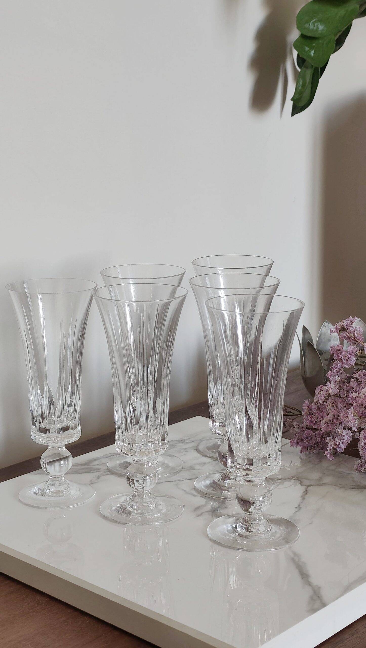 Set of 6 Sèvres crystal champagne flutes