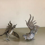 Vintage silver metal roosters