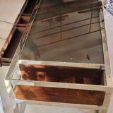 COFFEE TABLE STAINLESS STEEL, LEATHER AND WOOD. House Saulaie. Art Deco style