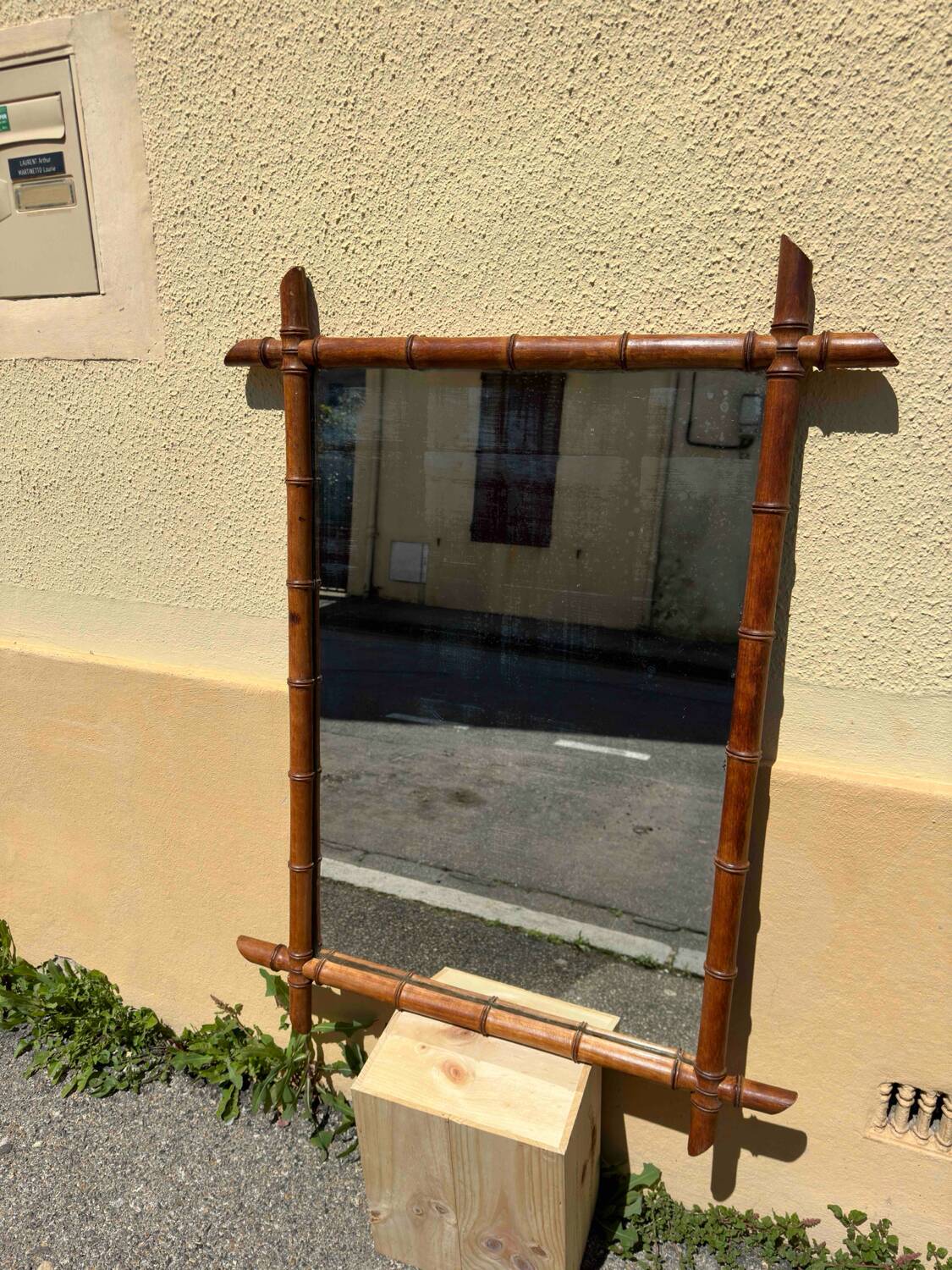 Antique bamboo style mirror mercury glass vintage solid wood