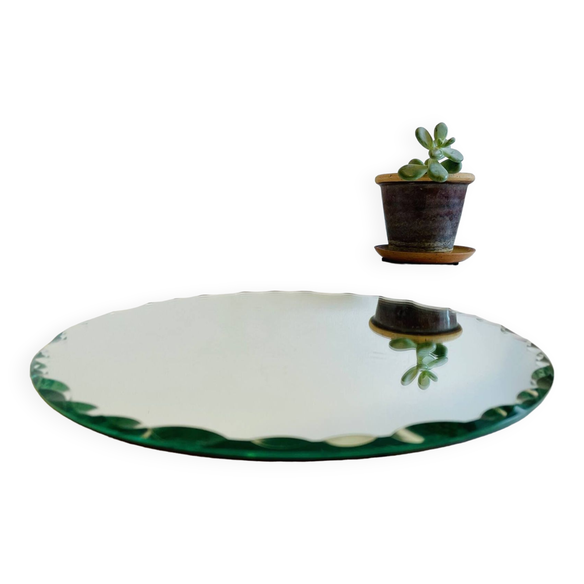 Vintage round and beveled table mirror