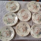 8 flat flowery plates country décor Lunéville Cornflower