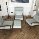 Ensemble de salon en noyer et cuir par Beka1960