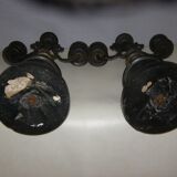 2 anciens chandeliers 3 branches en laiton socle en marbre