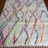 Berber rug Azilal colorful white with minimalist patterns multicolored and modern fluorescent