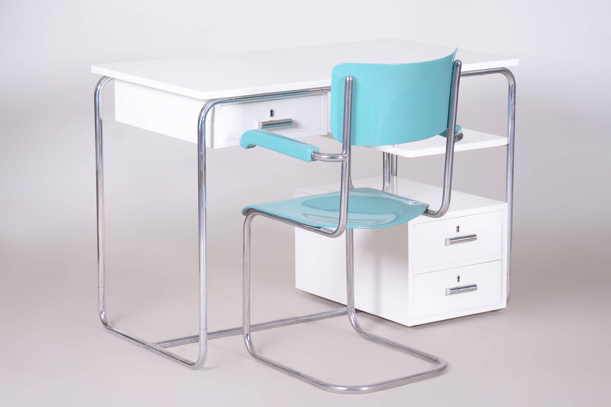 White Bauhaus writing desk made in 1930s Germany - Restored
