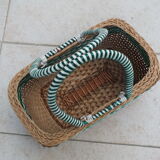 Woven wicker basket and scoubidou from the 50s