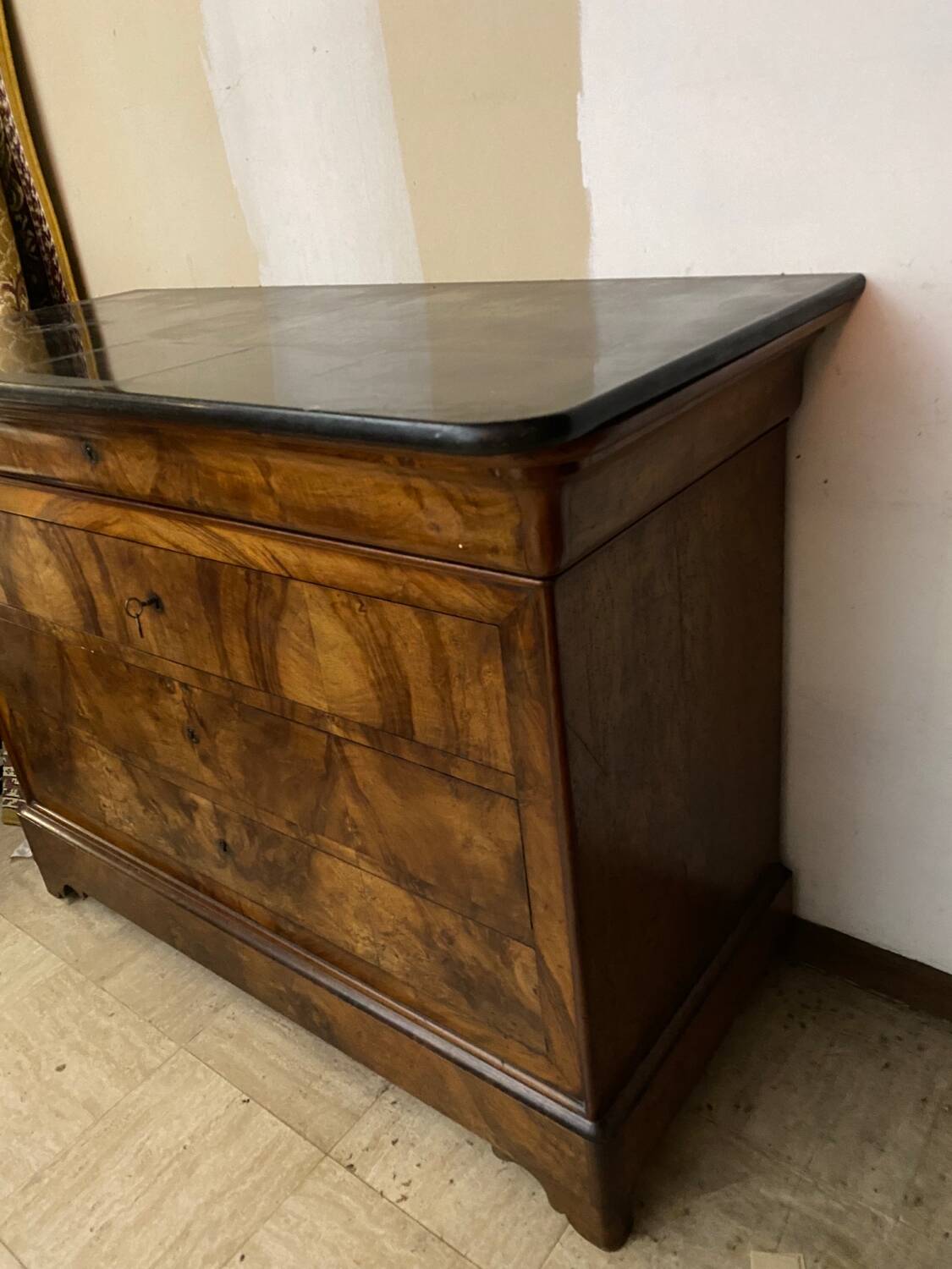 Antique Louis Philippe chest of drawers in black marble