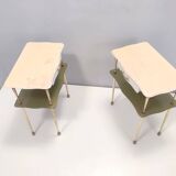 Pair of White Lacquered Nightstands with Marble Tops and Glass Shelves, Italy