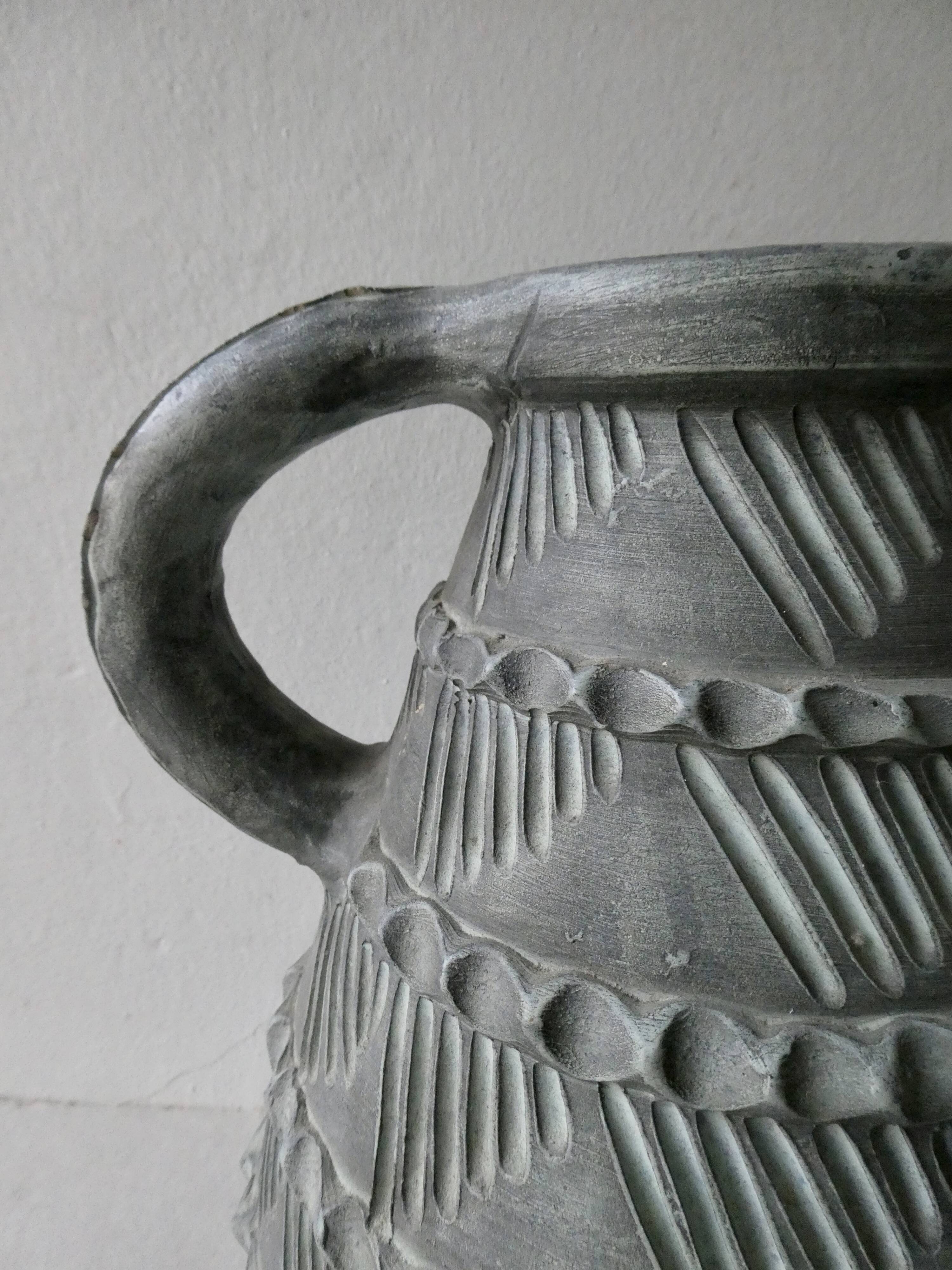 Patinated terracotta vase, brutalist style, Gerunda Spain, height 31 cm