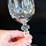 Set of three cut Bohemian Crystal Stemmed Glasses.