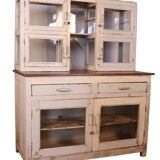 Comptoir de marchand en teck birmane patine blanche d’origine