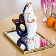 Glass and Porcelain Carafe or Vase with Blue Fish, Europe, 1960