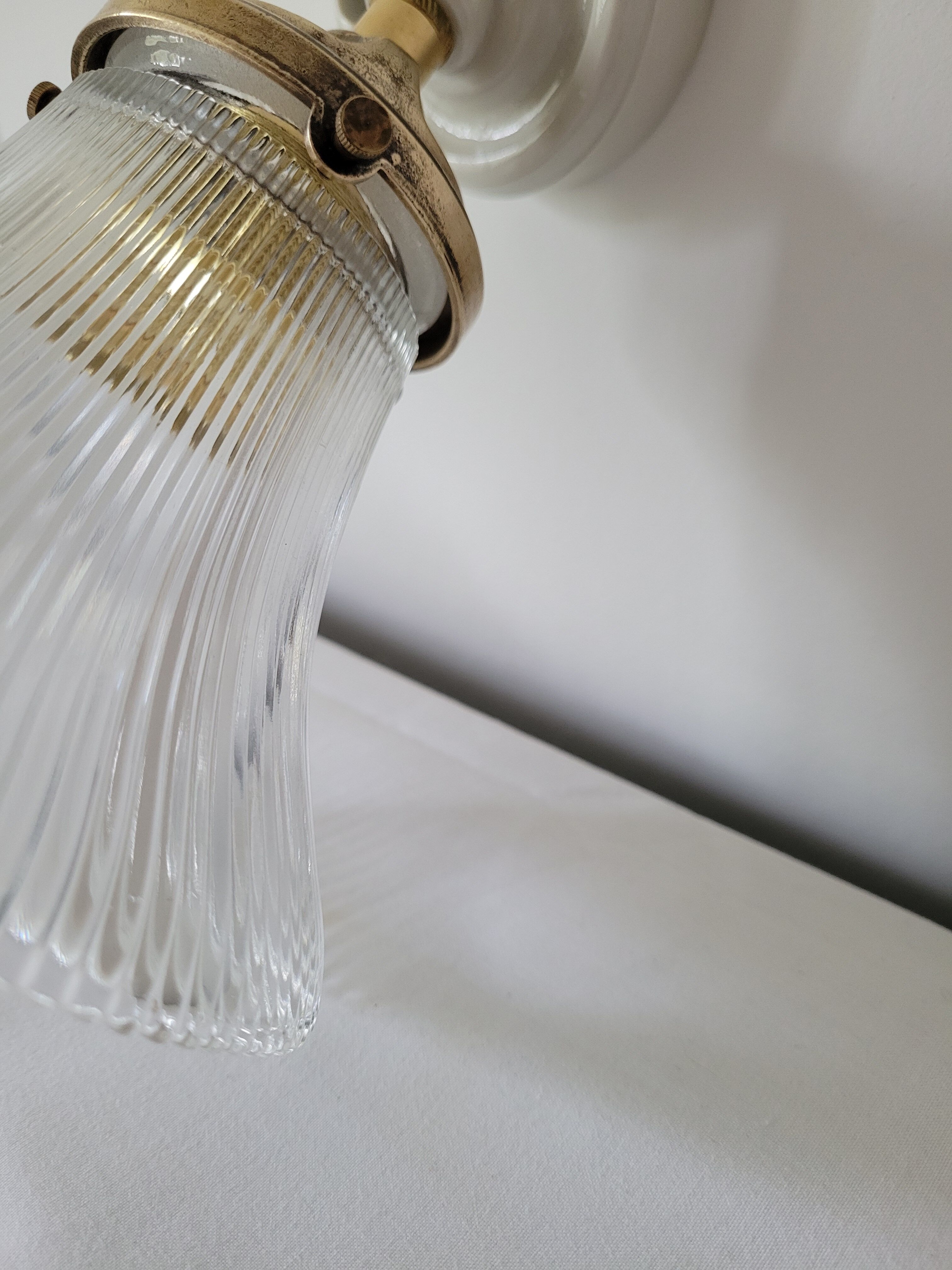 Porcelain wall lamp and Holophane style glass