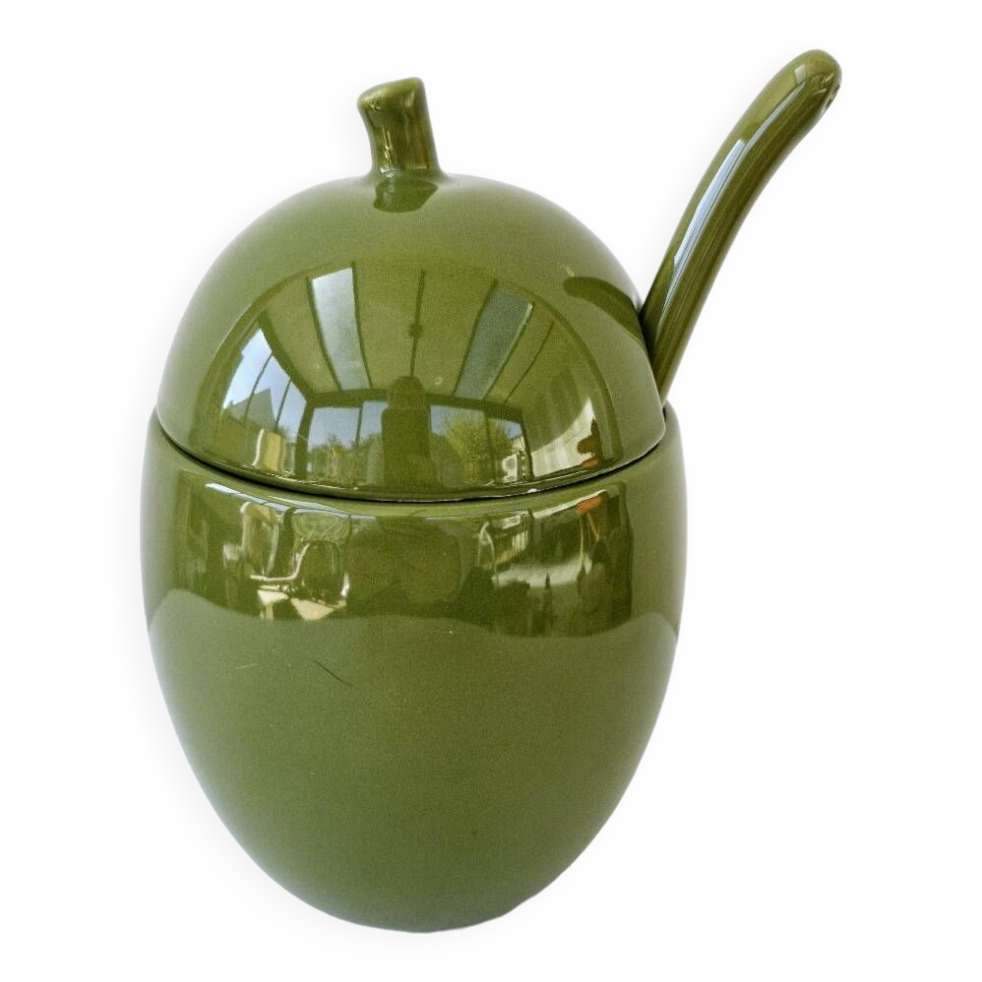 Pot a olives pickles avec cuillère céramique allemande vert asa