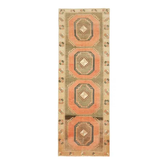 Vintage Turkish Oushak Handmade Wool Cotton Orange Runner 101x295