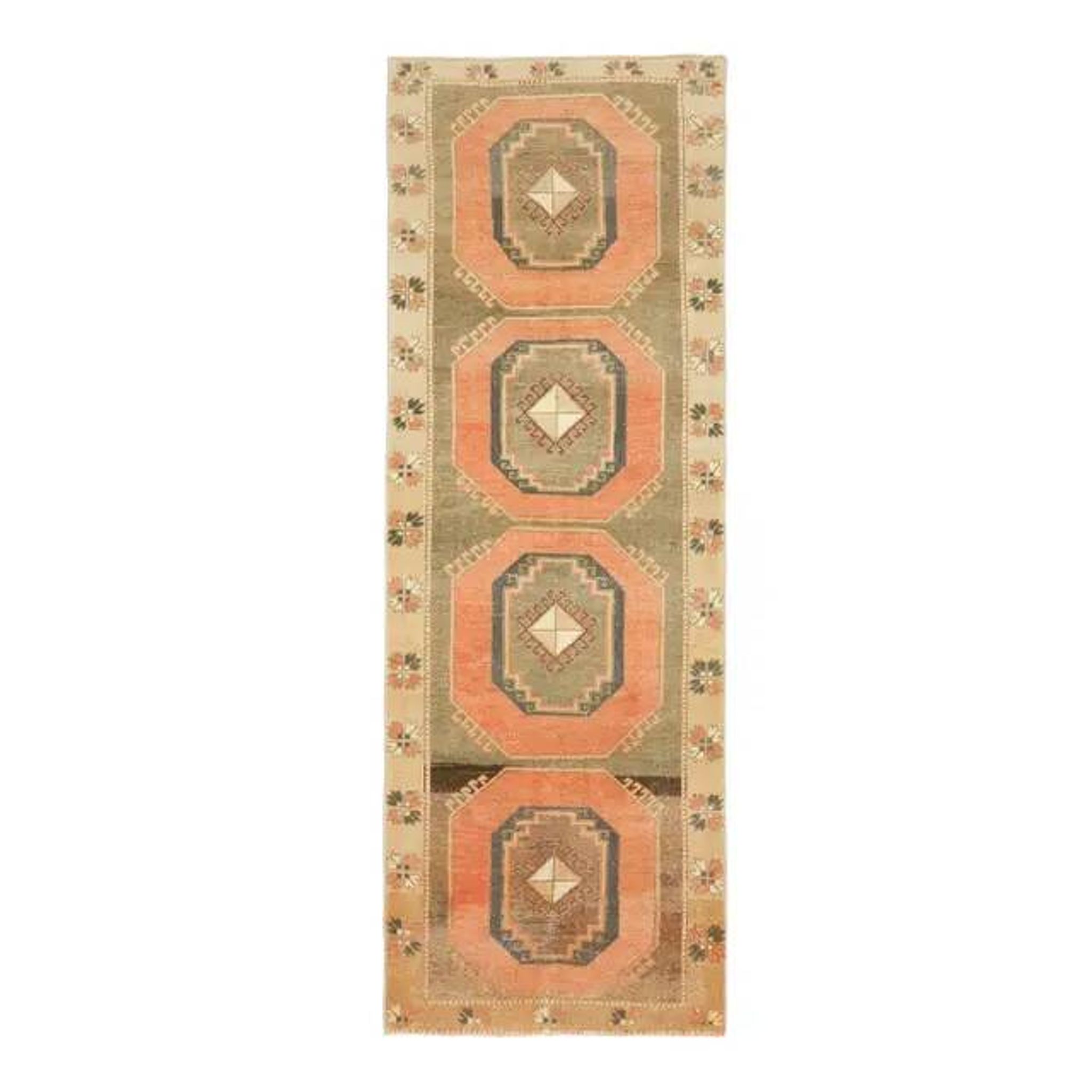 Couloir vintage turc Oushak fait main en laine et coton orange 101x295