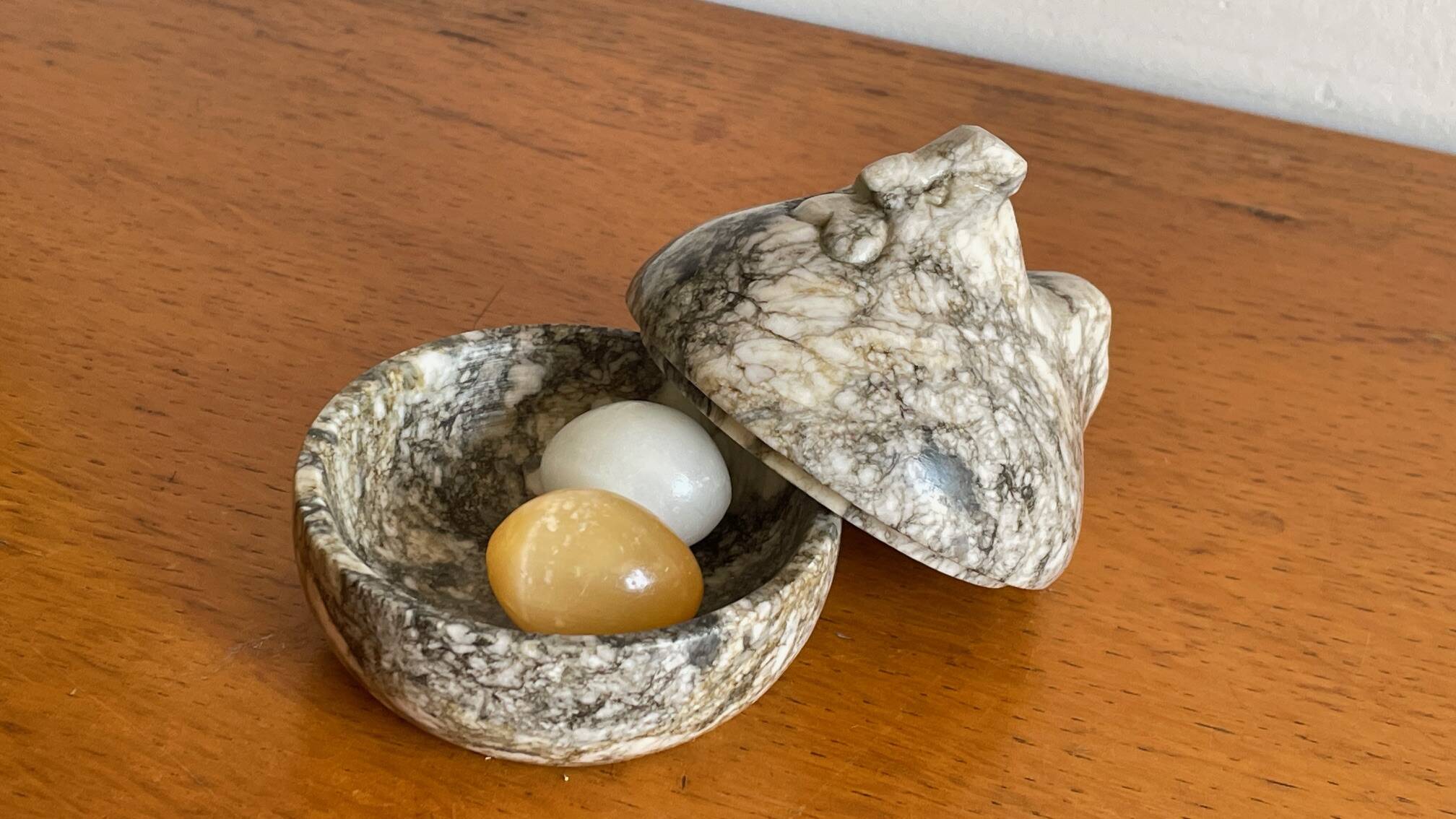 Vintage Marble Chicken with Eggs Sculpture