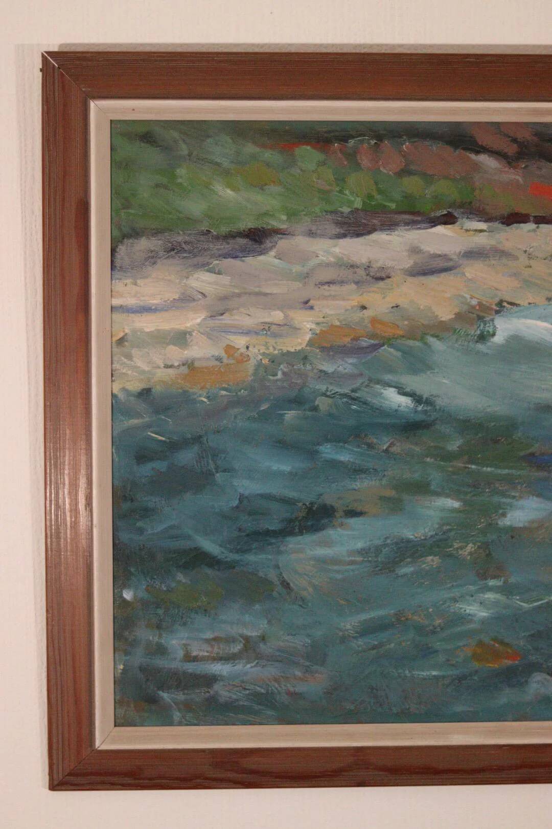 Original Mid Century Swedish Oil on Panel – “Seashore” by LV 1962 – Signed