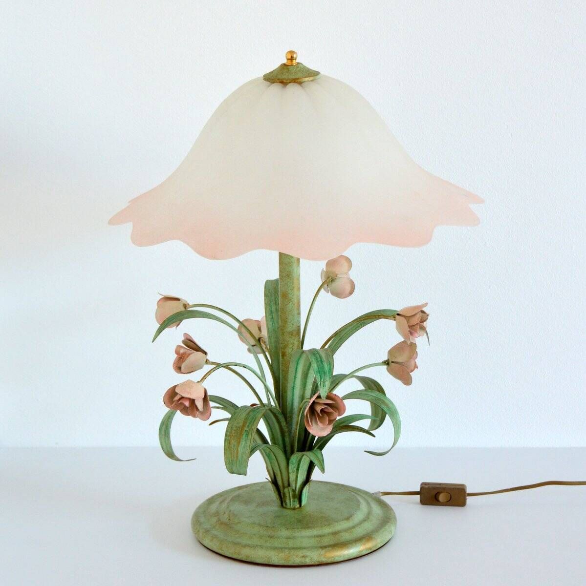 Lampe de table bouquet de fleurs / Roses fer forgé 1960 vintage