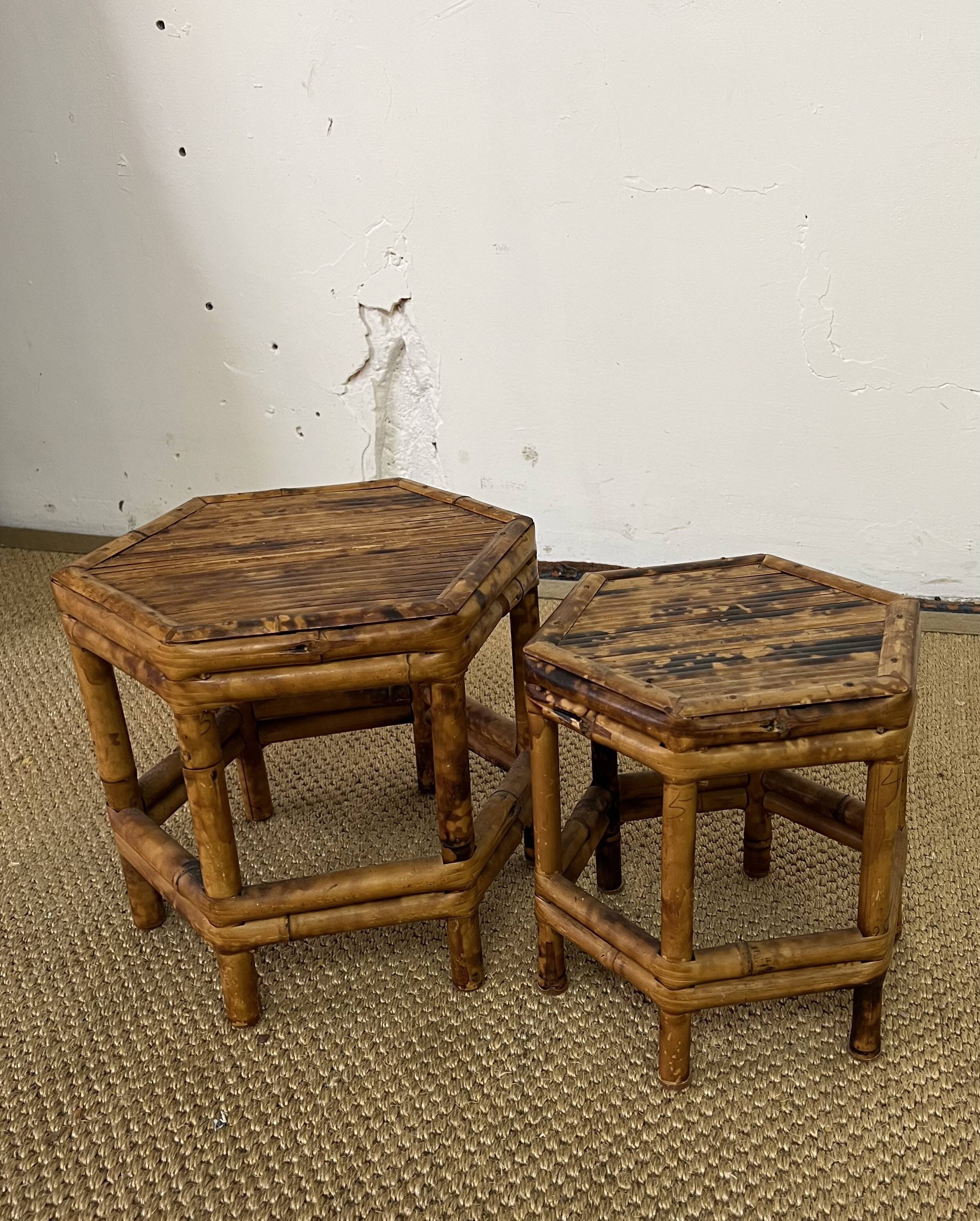Pair of small side tables / Rattan sofa ends