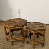 Pair of small side tables / Rattan sofa ends