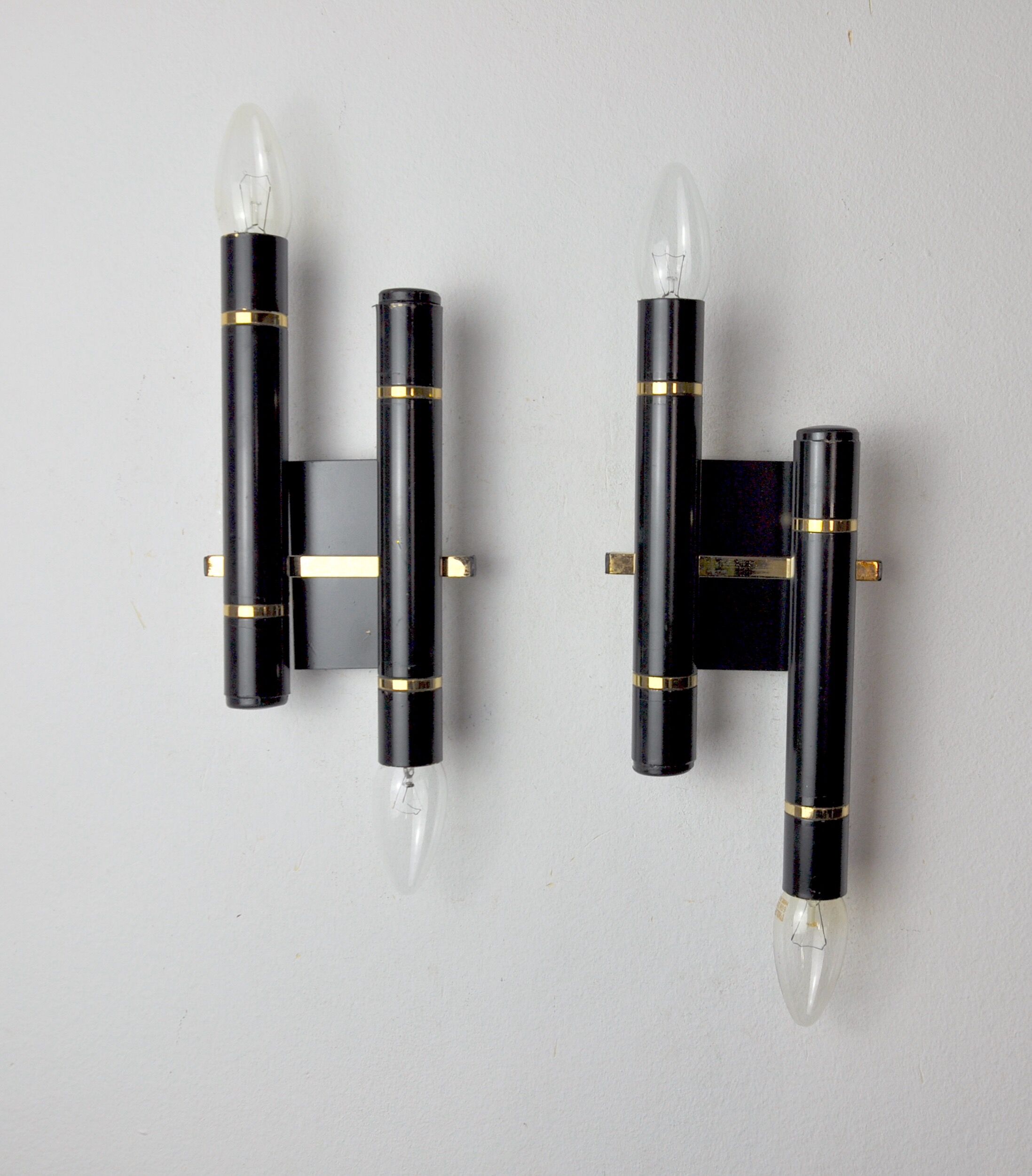 Pair of tubular wall lamps from Sciolari, Italy, 1970