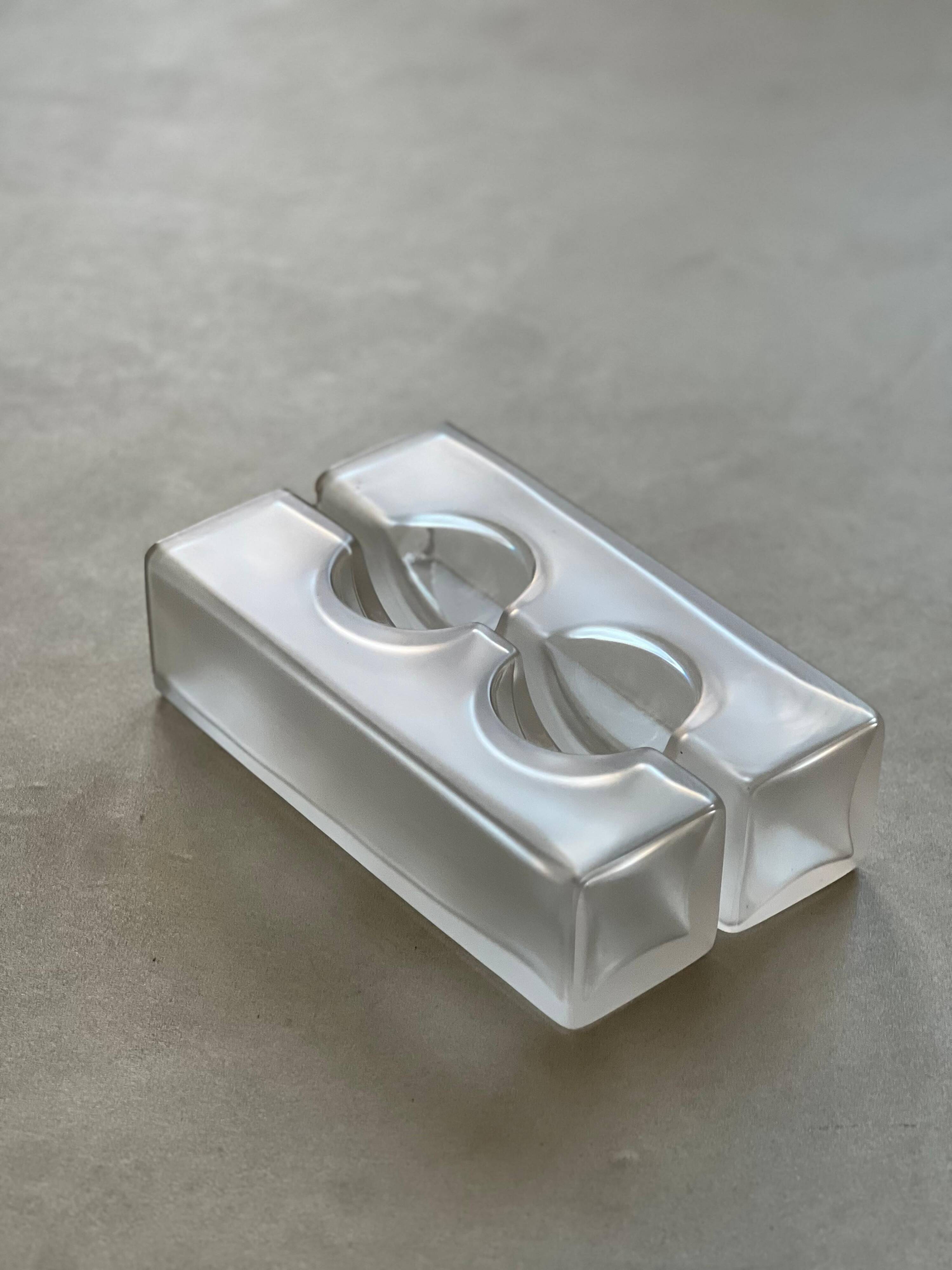 Decorative glass sculpture vases,  1980s clear glass modern bookcase accent