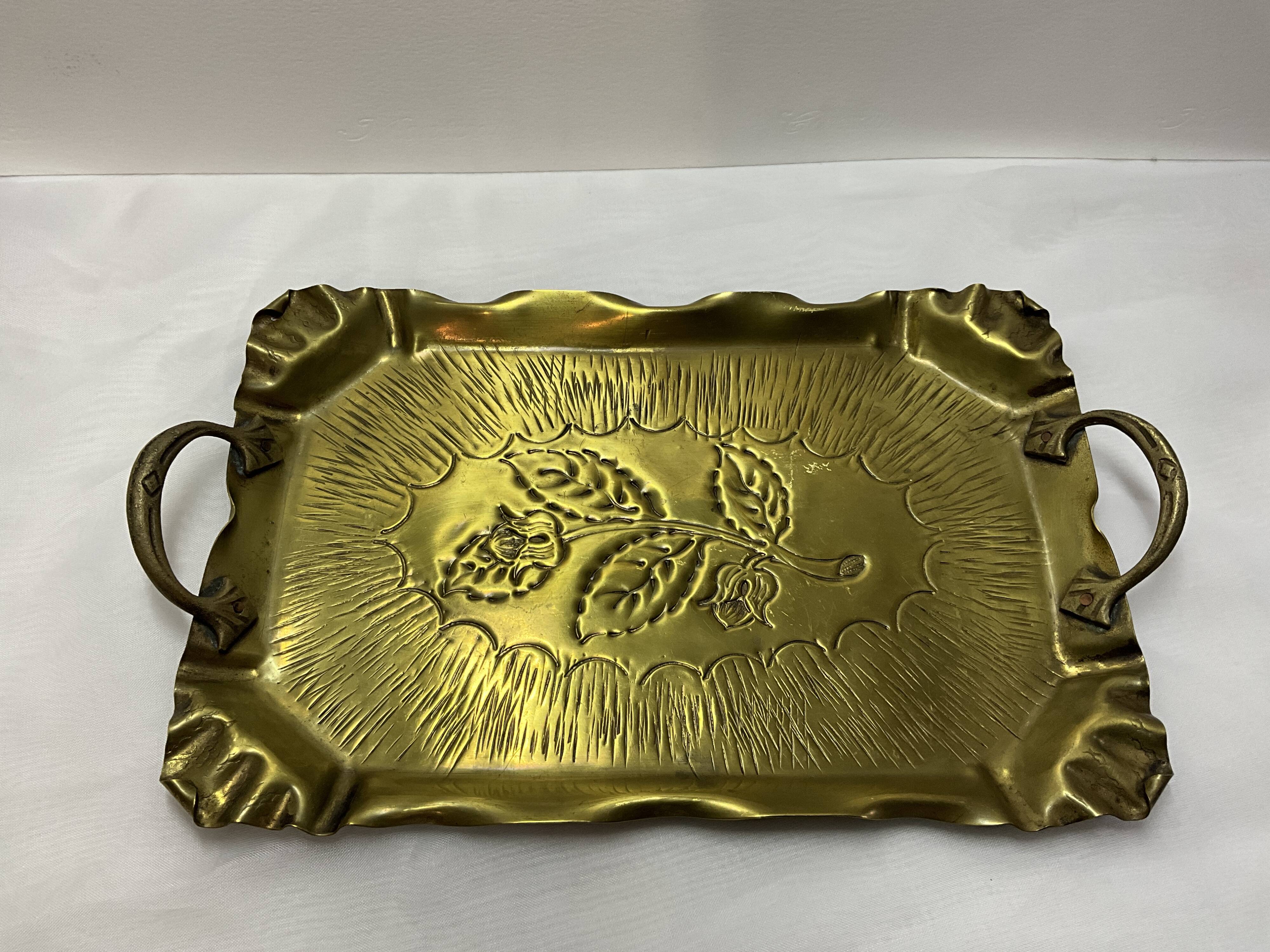Brass tray with rose pattern